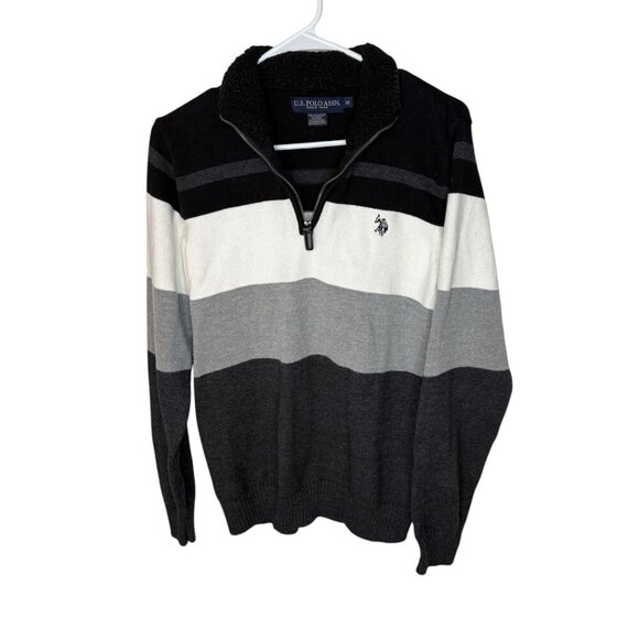 U.S. Polo Assn. Mens Medium Quarter-Zip Striped Sweater - Picture 1 of 6